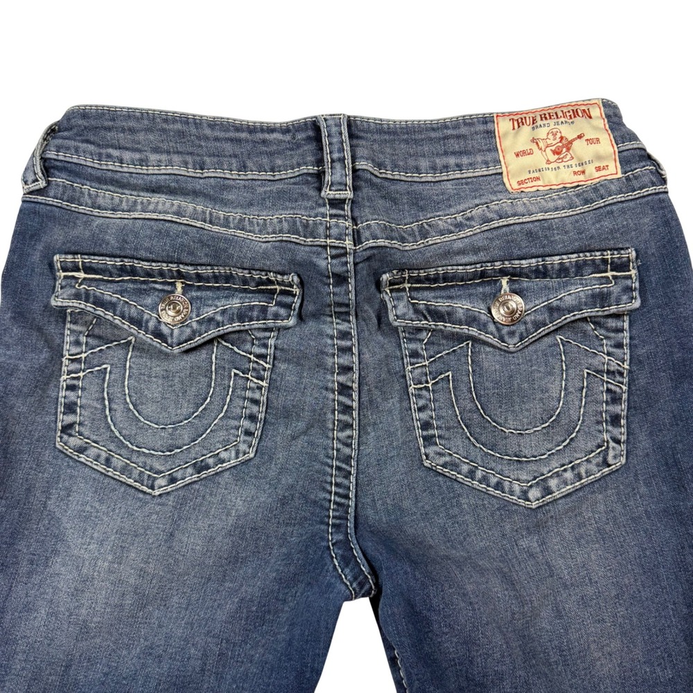 True Religion Jennie Curvy Mid Rise Super Skinny Blue Jeans Big T Stitch Size 29 - Picture 7 of 9